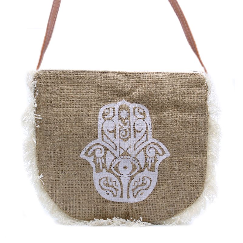 Jute Franje Tas - Hamsa Print