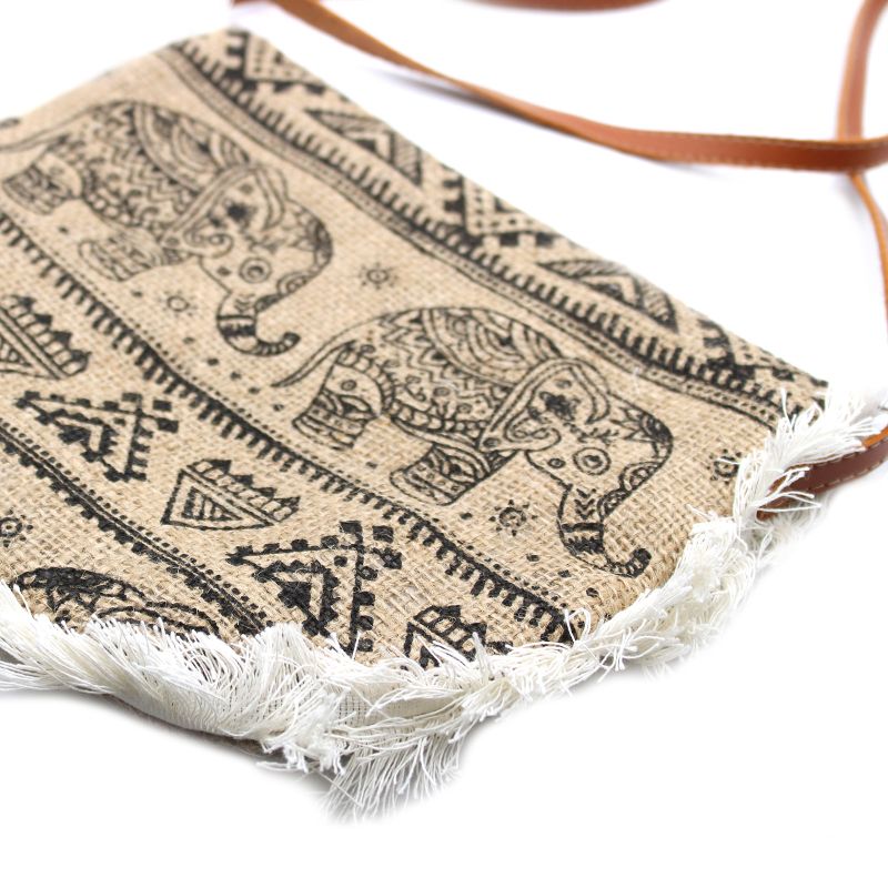 Jute Franje Tas - Olifant Print