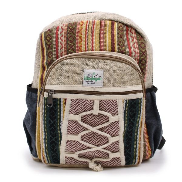 Rugzak - Hemp - Small - Touw en Vakjes - Gemengde Kleuren