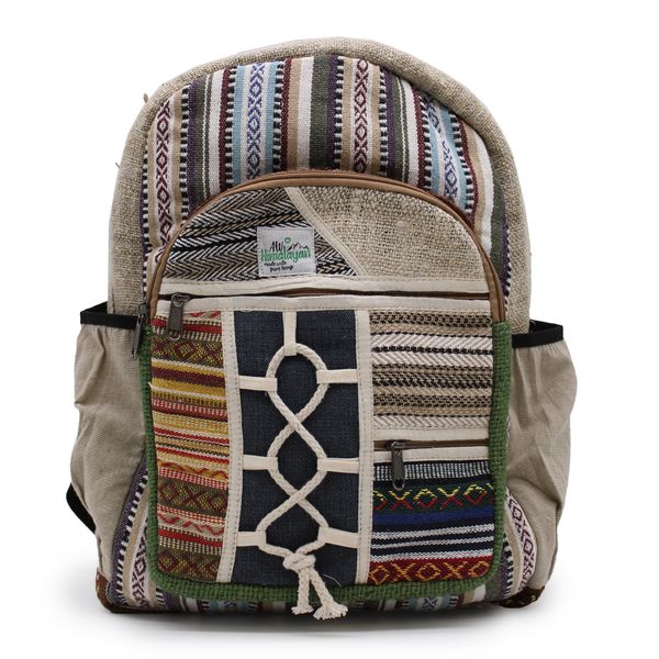 Rugzak - Hemp - Large - Touw en Vakjes Stijl - Gemengde Kleuren