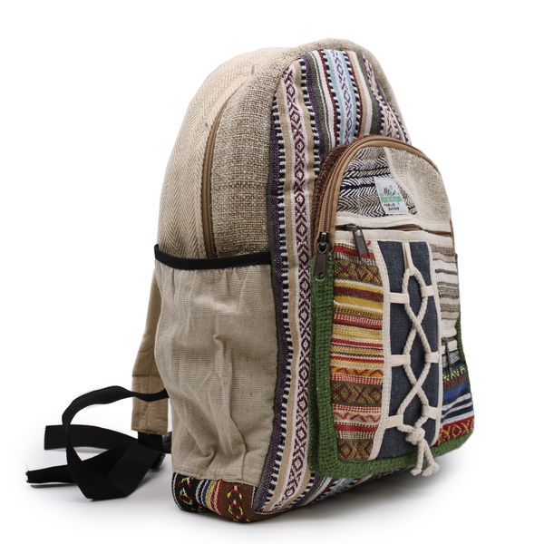 Rugzak - Hemp - Large - Touw en Vakjes Stijl - Gemengde Kleuren