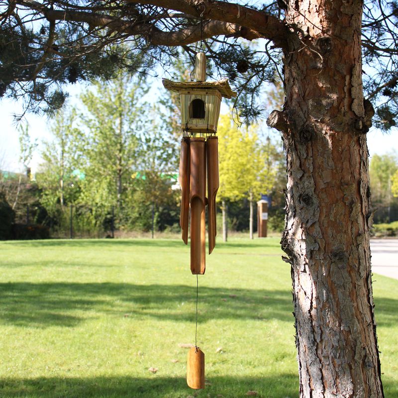 Vierkant Zeegras Vogelhuisje met Klokkenspel 49x15cm