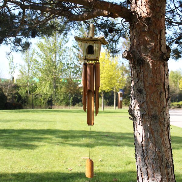 Vierkant Zeegras Vogelhuisje met Klokkenspel 49x15cm