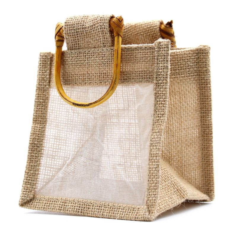 Geschenktasje Puur Jute en Katoen met Venster - 1 x Venster - Naturel