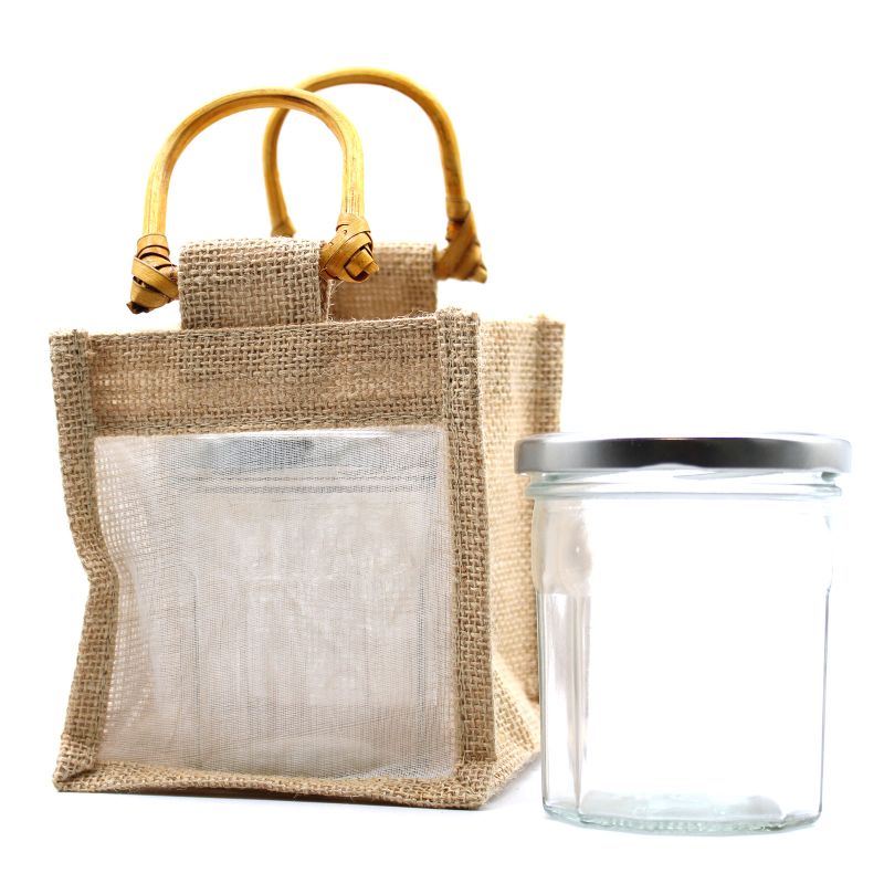 Geschenktasje Puur Jute en Katoen met Venster - 1 x Venster - Naturel