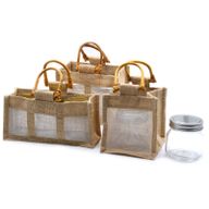 Geschenktasje Puur Jute en Katoen met Venster - 1 x Venster - Naturel