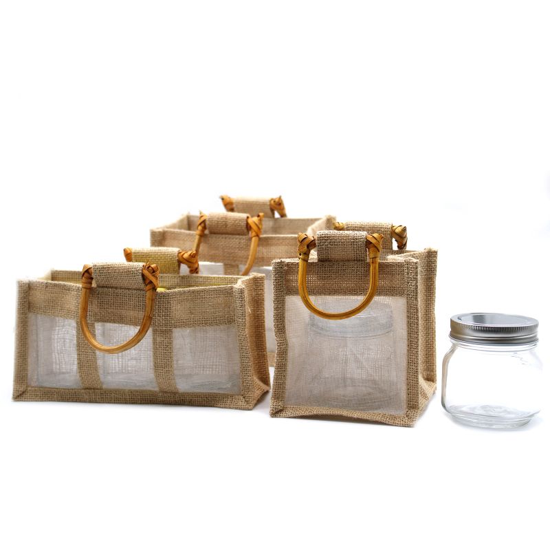 Geschenktasje Puur Jute en Katoen met Venster - 1 x Venster - Naturel