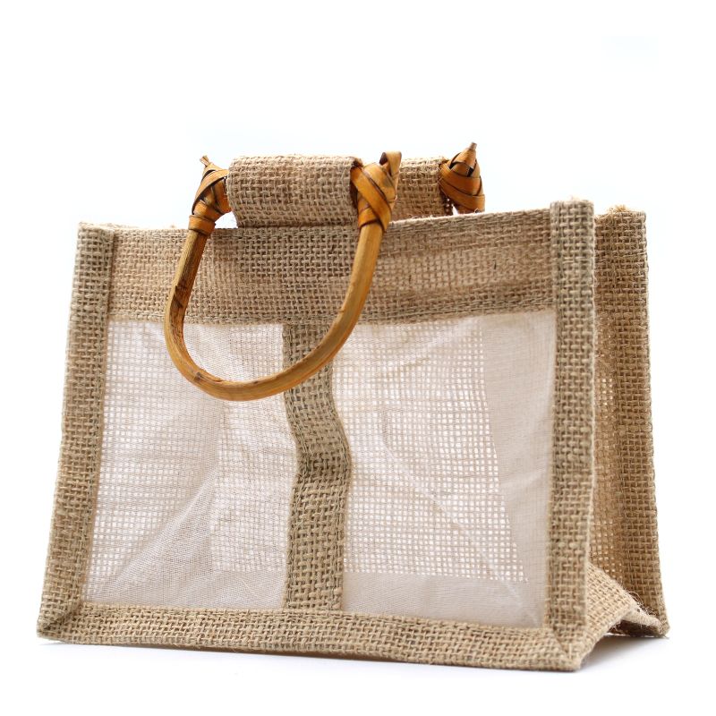 Geschenktasje Puur Jute en Katoen met Venster - 2 x Venster - Naturel