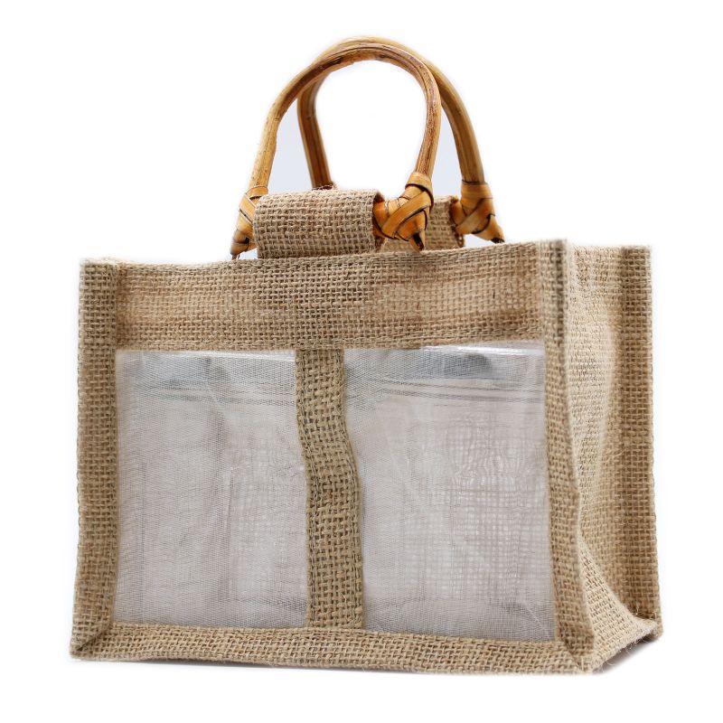 Geschenktasje Puur Jute en Katoen met Venster - 2 x Venster - Naturel