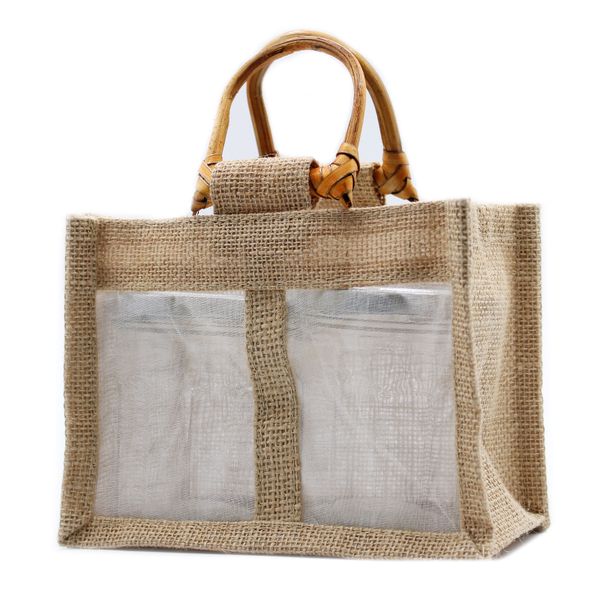 Geschenktasje Puur Jute en Katoen met Venster - 2 x Venster - Naturel