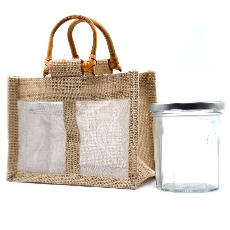 Geschenktasje Puur Jute en Katoen met Venster - 2 x Venster - Naturel