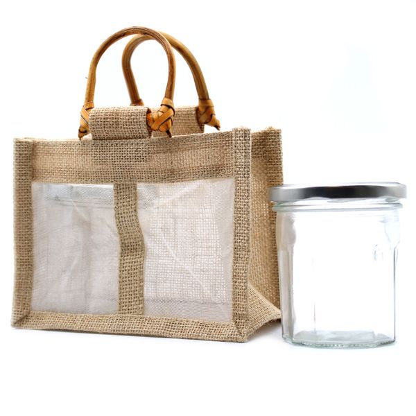 Geschenktasje Puur Jute en Katoen met Venster - 2 x Venster - Naturel