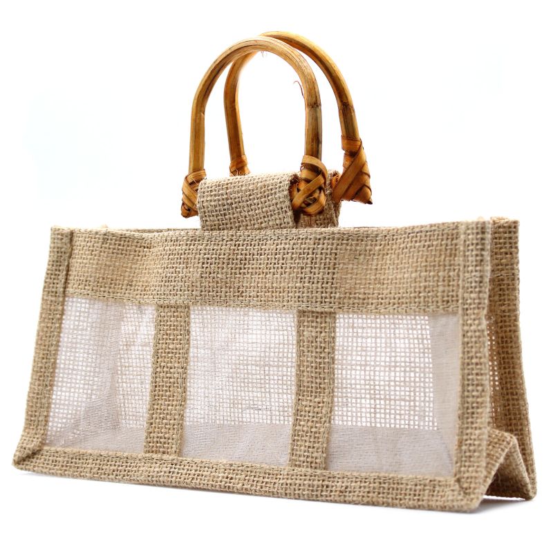 Geschenktasje Puur Jute en Katoen met Venster - 3 x Venster - Naturel
