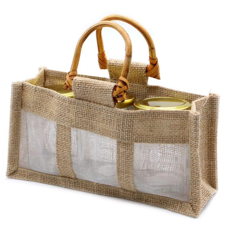 Geschenktasje Puur Jute en Katoen met Venster - 3 x Venster - Naturel