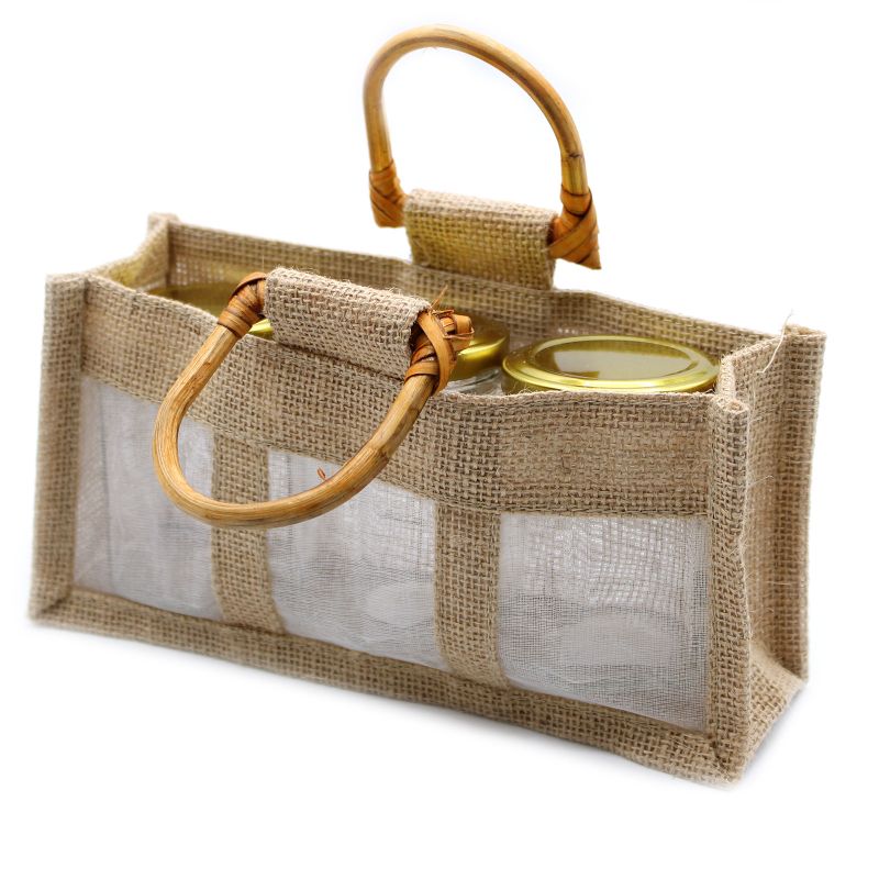 Geschenktasje Puur Jute en Katoen met Venster - 3 x Venster - Naturel