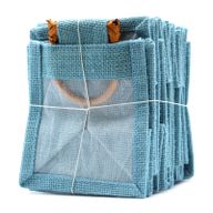 Geschenktasje Puur Jute en Katoen met Venster - 1 x Venster - Teal
