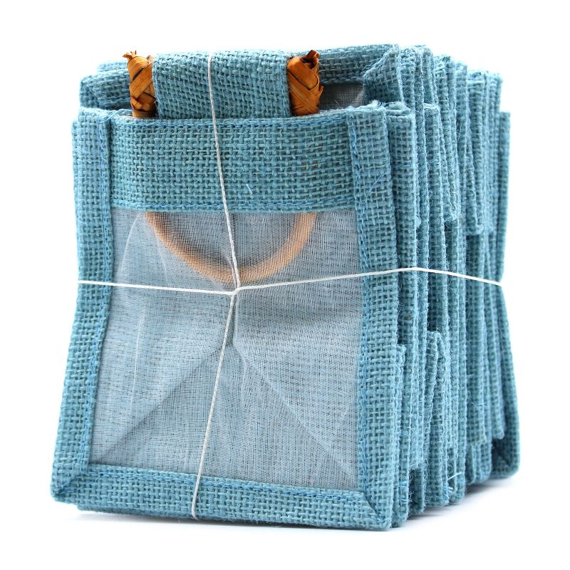Geschenktasje Puur Jute en Katoen met Venster - 1 x Venster - Teal