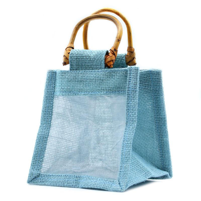 Geschenktasje Puur Jute en Katoen met Venster - 1 x Venster - Teal