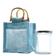Geschenktasje Puur Jute en Katoen met Venster - 1 x Venster - Teal