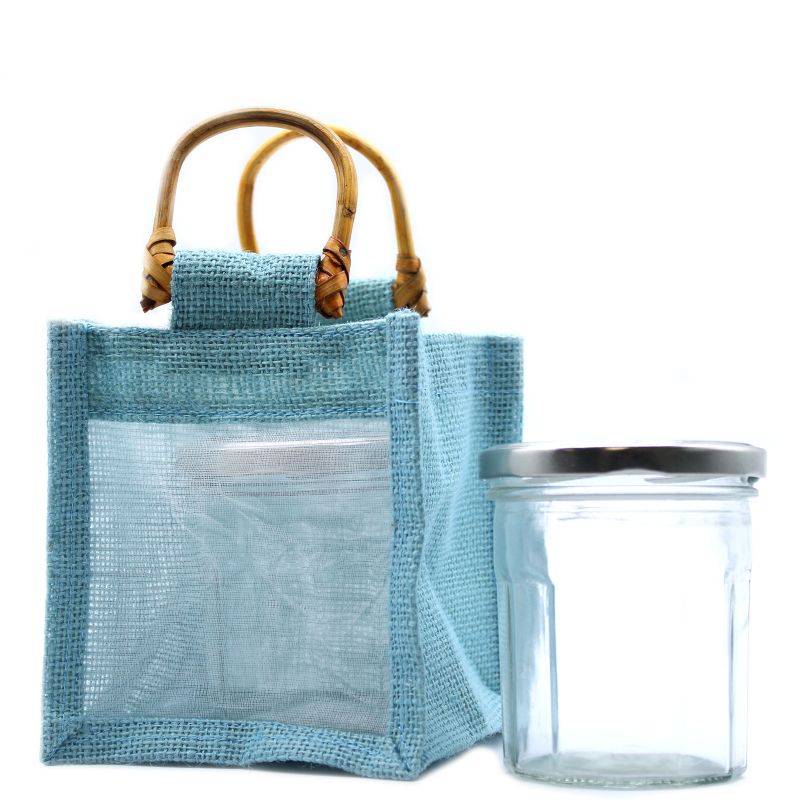 Geschenktasje Puur Jute en Katoen met Venster - 1 x Venster - Teal