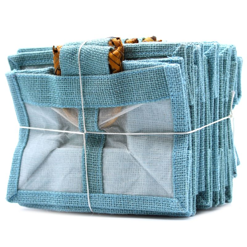 Geschenktasje Puur Jute en Katoen met Venster - 2 x Venster - Teal