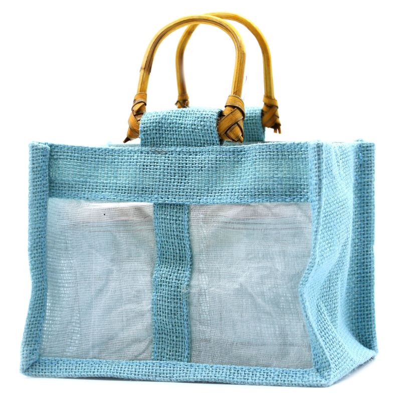 Geschenktasje Puur Jute en Katoen met Venster - 2 x Venster - Teal
