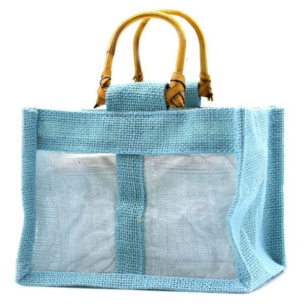 Geschenktasje Puur Jute en Katoen met Venster - 2 x Venster - Teal