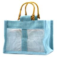 Geschenktasje Puur Jute en Katoen met Venster - 2 x Venster - Teal
