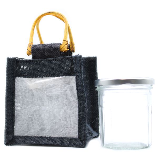 Geschenktasje Puur Jute en Katoen met Venster - 1 x Venster - Zwart