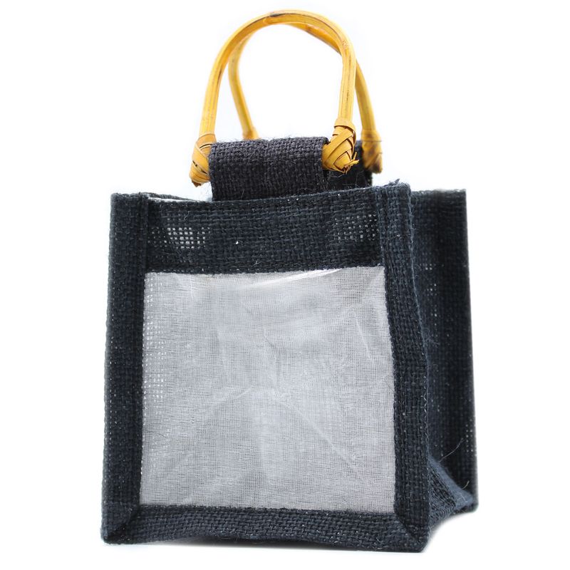 Geschenktasje Puur Jute en Katoen met Venster - 1 x Venster - Zwart