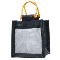 Geschenktasje Puur Jute en Katoen met Venster - 1 x Venster - Zwart