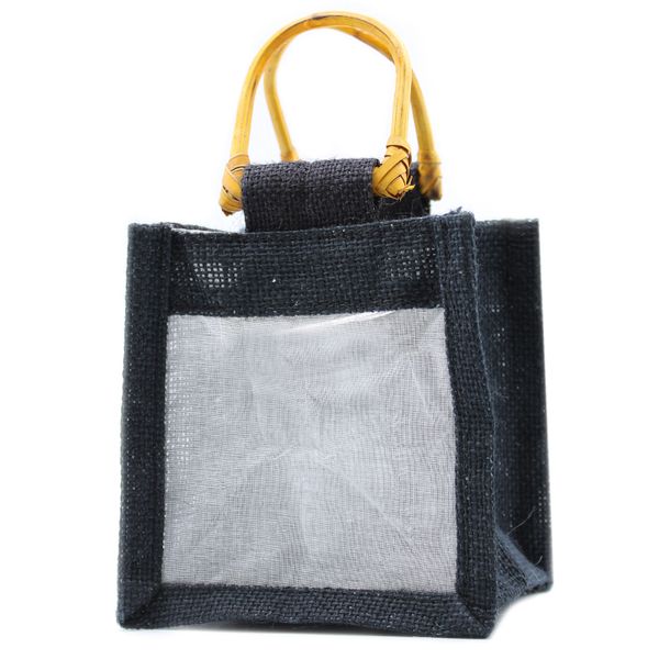 Geschenktasje Puur Jute en Katoen met Venster - 1 x Venster - Zwart
