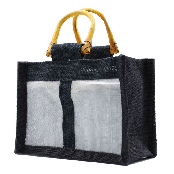 Geschenktasje Puur Jute en Katoen met Venster - 2 x Venster - Zwart
