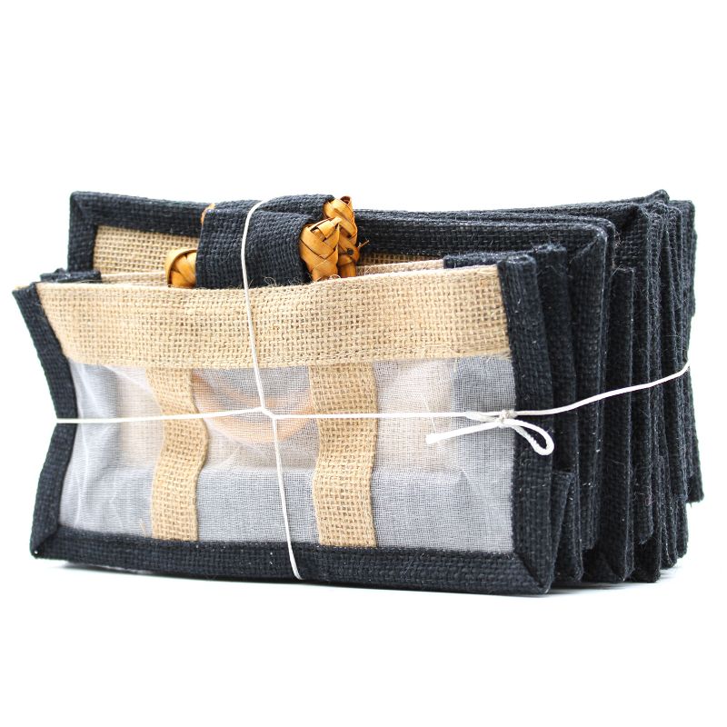 Geschenktasje Puur Jute en Katoen met Venster - 3 x Venster - Zwart