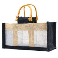 Geschenktasje Puur Jute en Katoen met Venster - 3 x Venster - Zwart