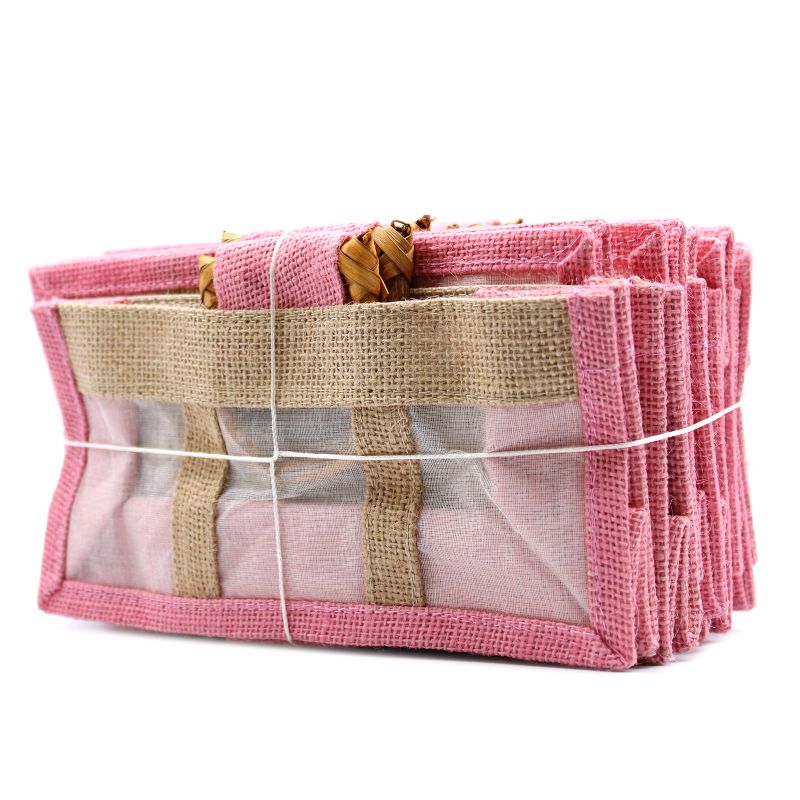 Geschenktasje Puur Jute en Katoen met Venster - 3 x Venster - Roze