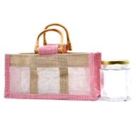 Geschenktasje Puur Jute en Katoen met Venster - 3 x Venster - Roze