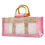 Geschenktasje Puur Jute en Katoen met Venster - 3 x Venster - Roze