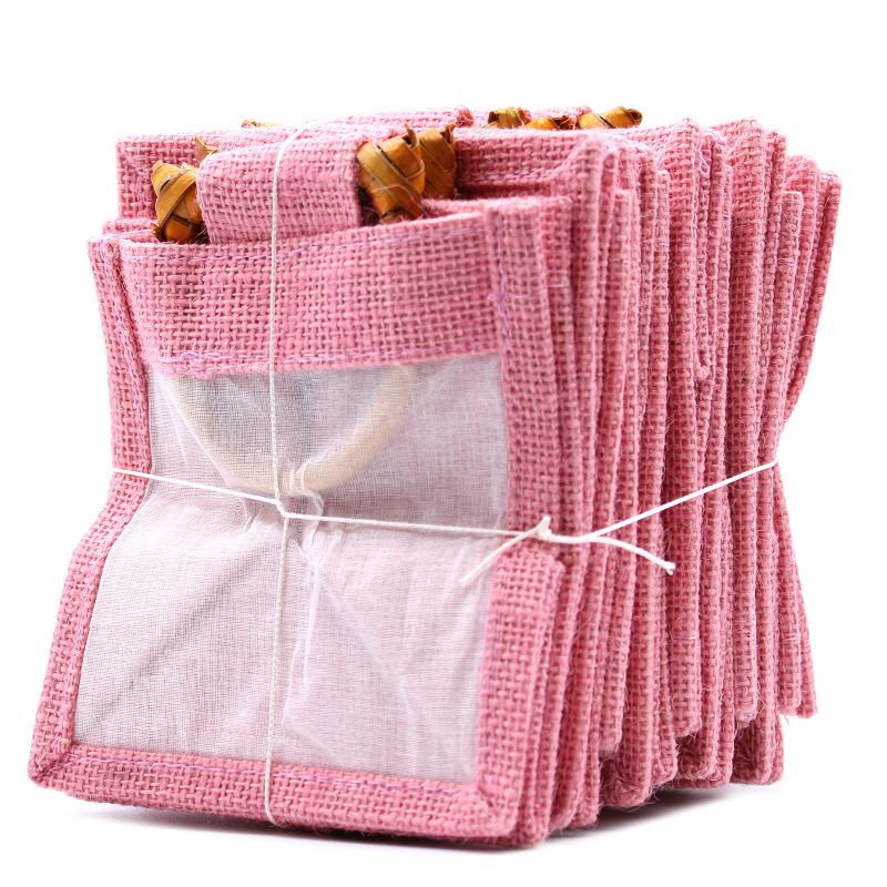 Geschenktasje Puur Jute en Katoen met Venster - 1 x Venster - Roze