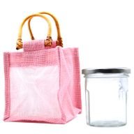 Geschenktasje Puur Jute en Katoen met Venster - 1 x Venster - Roze