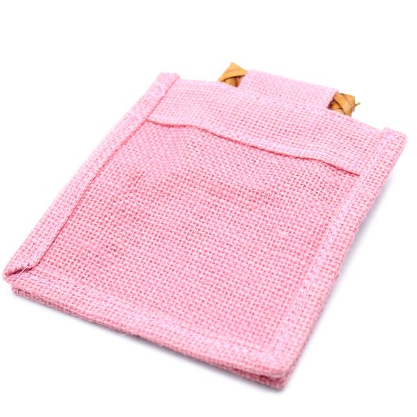 Geschenktasje Puur Jute en Katoen met Venster - 1 x Venster - Roze
