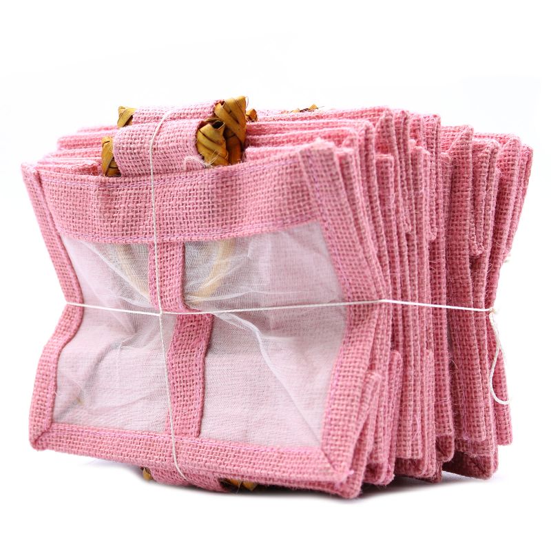 Geschenktasje Puur Jute en Katoen met Venster - 2 x Venster - Roze
