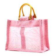 Geschenktasje Puur Jute en Katoen met Venster - 2 x Venster - Roze