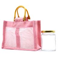 Geschenktasje Puur Jute en Katoen met Venster - 2 x Venster - Roze