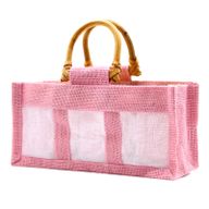 Geschenktasje Puur Jute en Katoen met Venster - 3 x Venster - Roze
