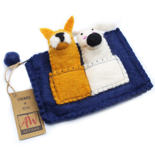Vilten Etui met Vingerpoppetjes- Puppy's