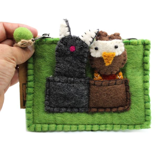 Vilten Etui met Vingerpoppetjes - Uil & Poes