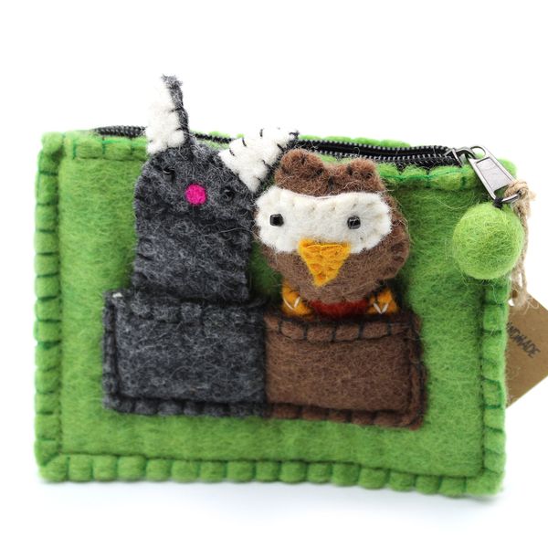 Vilten Etui met Vingerpoppetjes - Uil & Poes