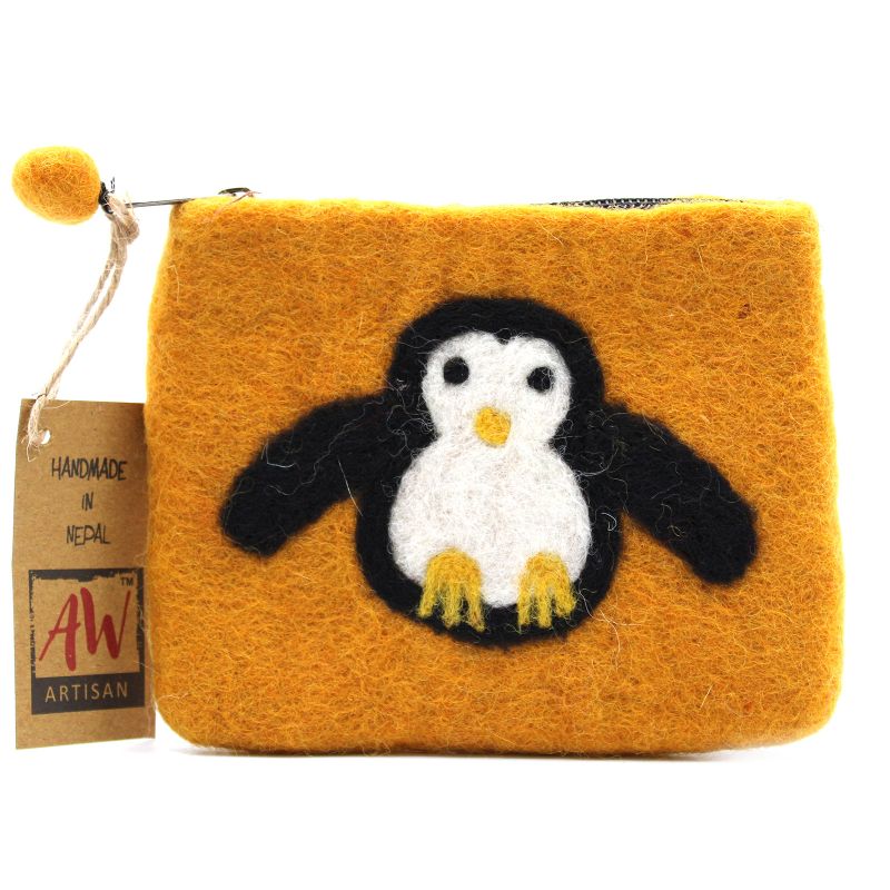 Natuurlijke Vilten Ritstas (assorti) - Schattige Pinguïn