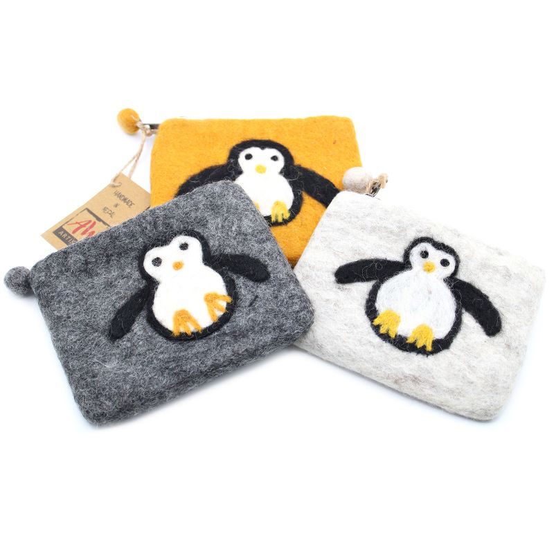 Natuurlijke Vilten Ritstas (assorti) - Schattige Pinguïn